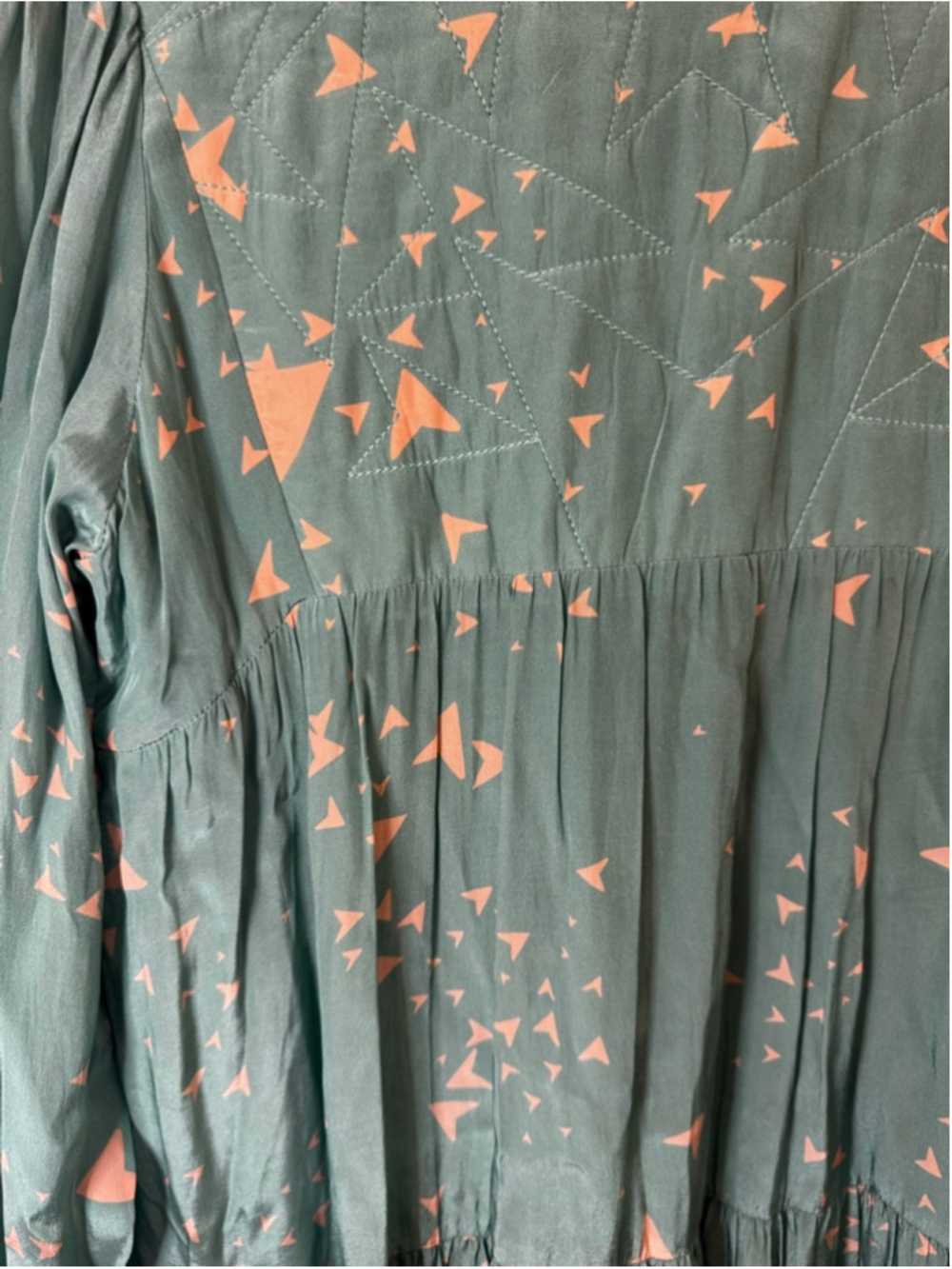 Tallulah & Hope Tiered Midi Dress Green Pink Geometric Print Long Sleeve UK 8 US - Picture 7 of 9